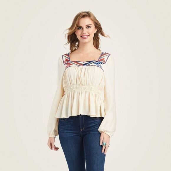 Ariat Chimayo Collection Ivory Southwestern Jacquard Blouse - Picture 1 of 6